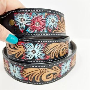 Challenger Western Tooled Brown Leather Purse Strap Floral Detachable Crossbody